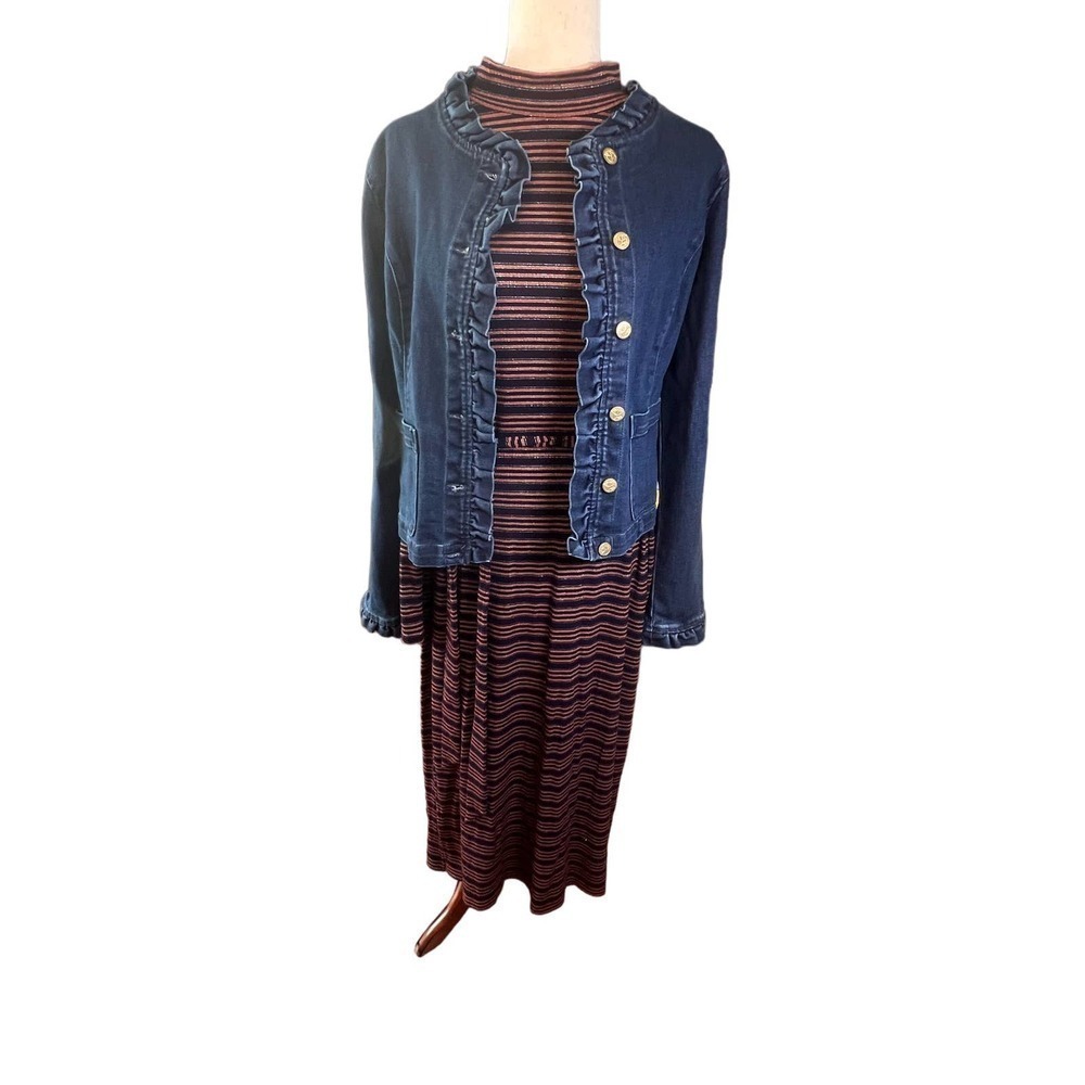 3/$27 Loft Mock Neck Striped Midi Dress in Multicolor, Long Sleeves, Medium